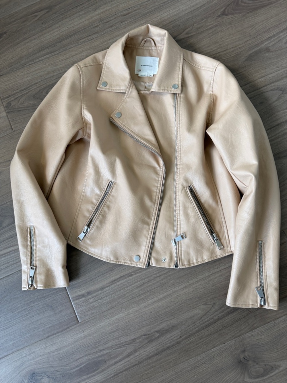 Anthropologie Blush Beige Faux Leather Moto Jacket